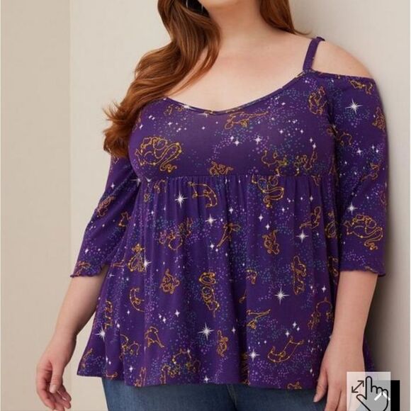 NEW Torrid purple Aladdin galaxy constellation cold shoulder cut‎ out top 2X - Picture 12 of 12